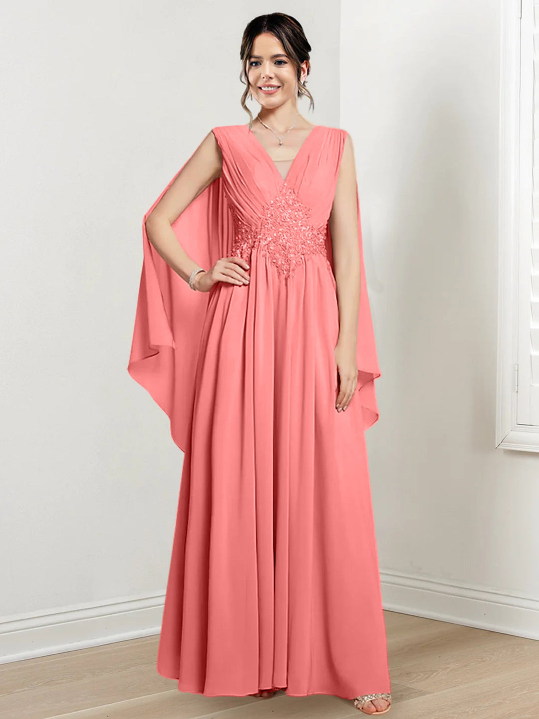 Robes de Mère de la Mariée Coupe A-Line/Princess à Col en V et Longueur Au Sol