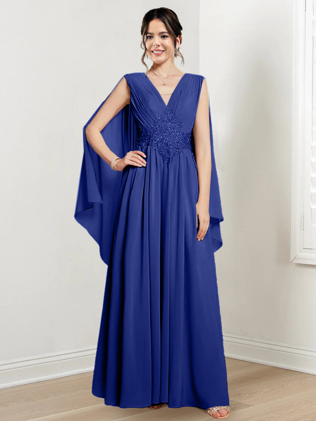 Robes de Mère de la Mariée Coupe A-Line/Princess à Col en V et Longueur Au Sol