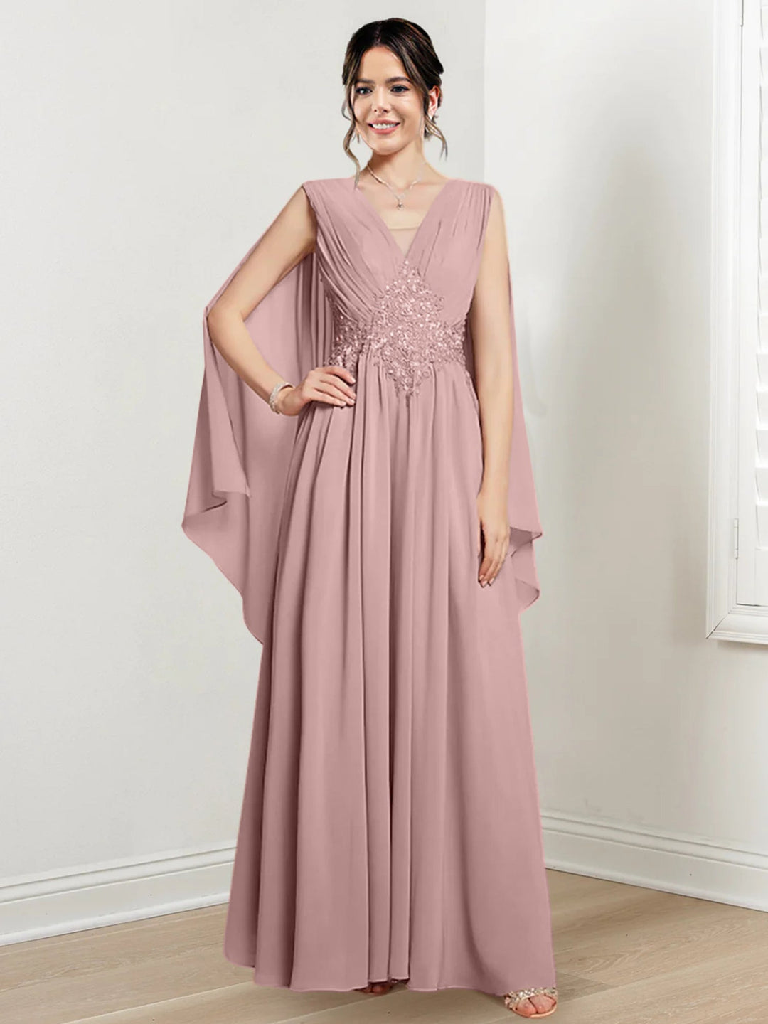 Robes de Mère de la Mariée Coupe A-Line/Princess à Col en V et Longueur Au Sol