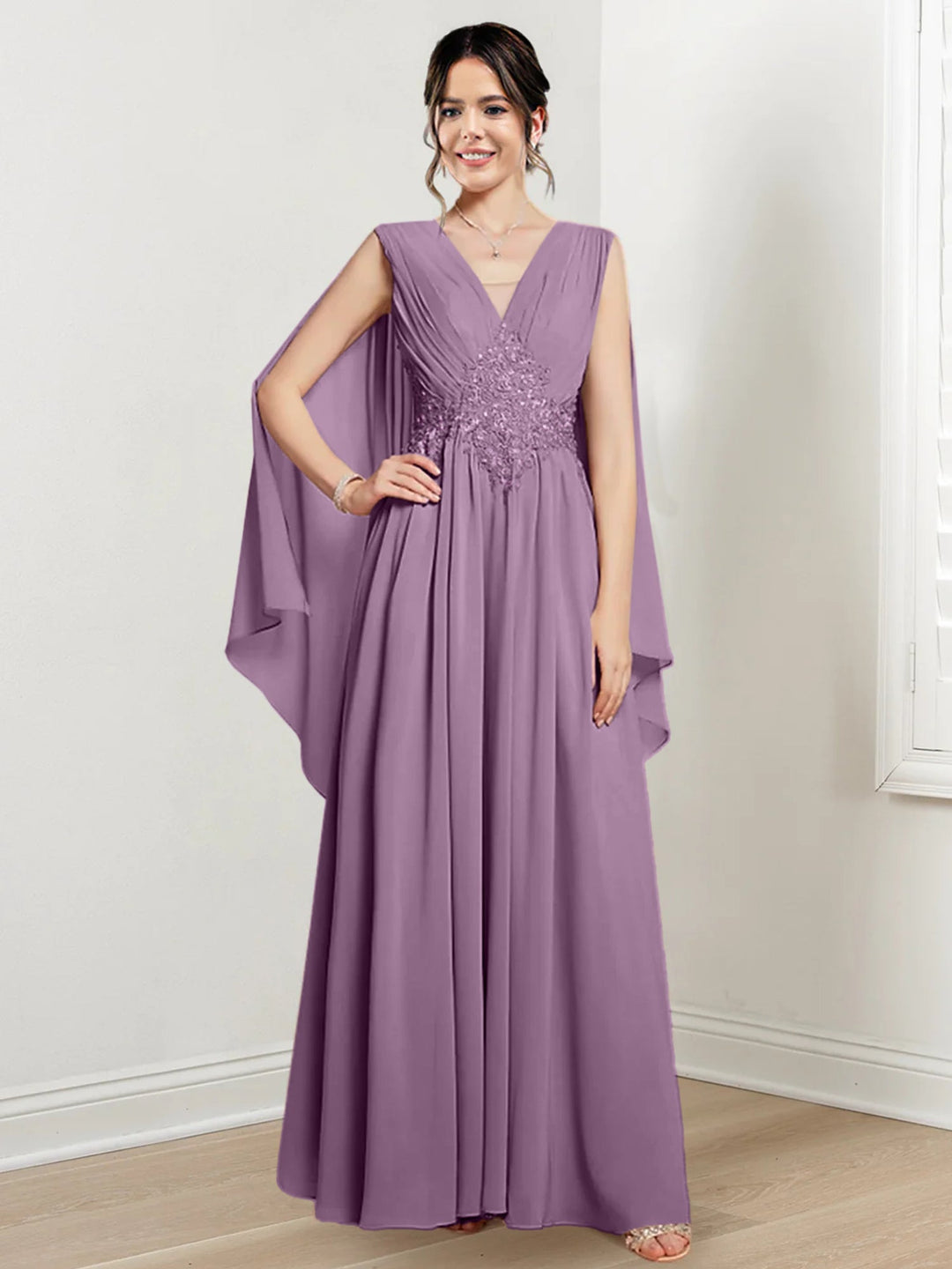 Robes de Mère de la Mariée Coupe A-Line/Princess à Col en V et Longueur Au Sol