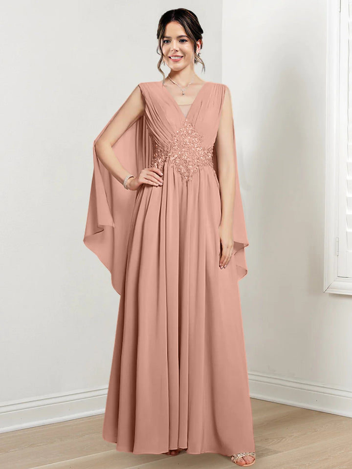 Robes de Mère de la Mariée Coupe A-Line/Princess à Col en V et Longueur Au Sol