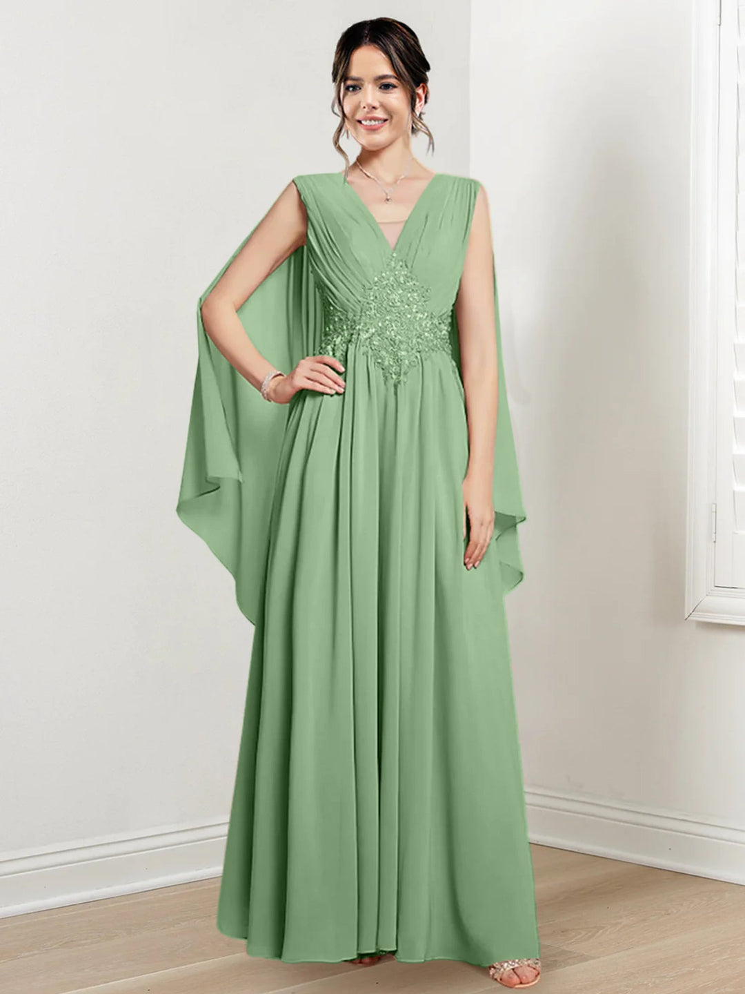 Robes de Mère de la Mariée Coupe A-Line/Princess à Col en V et Longueur Au Sol