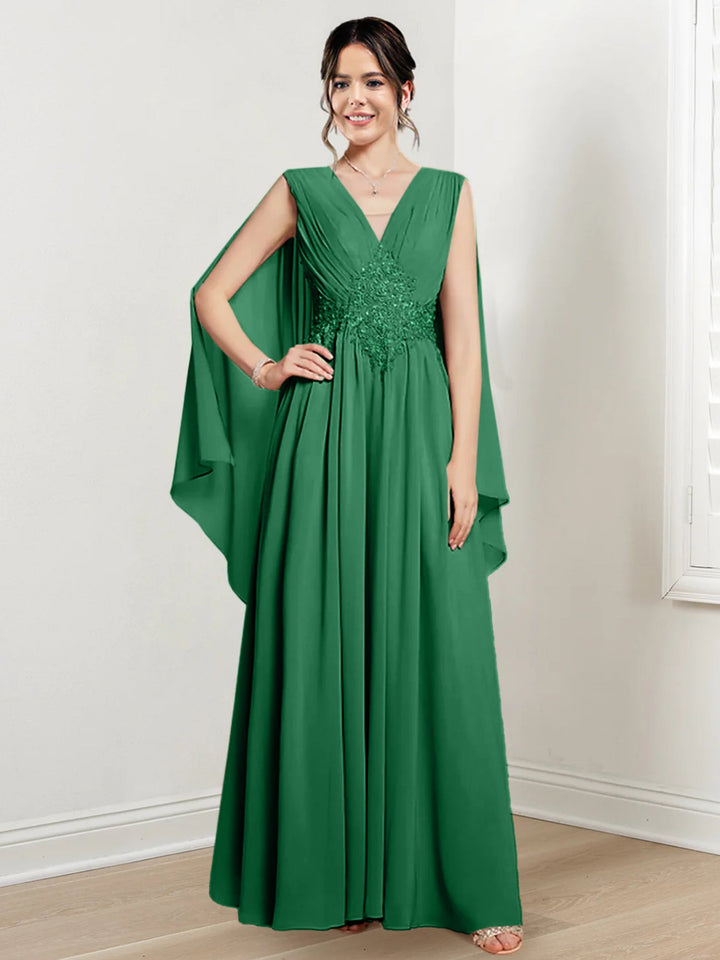 Robes de Mère de la Mariée Coupe A-Line/Princess à Col en V et Longueur Au Sol