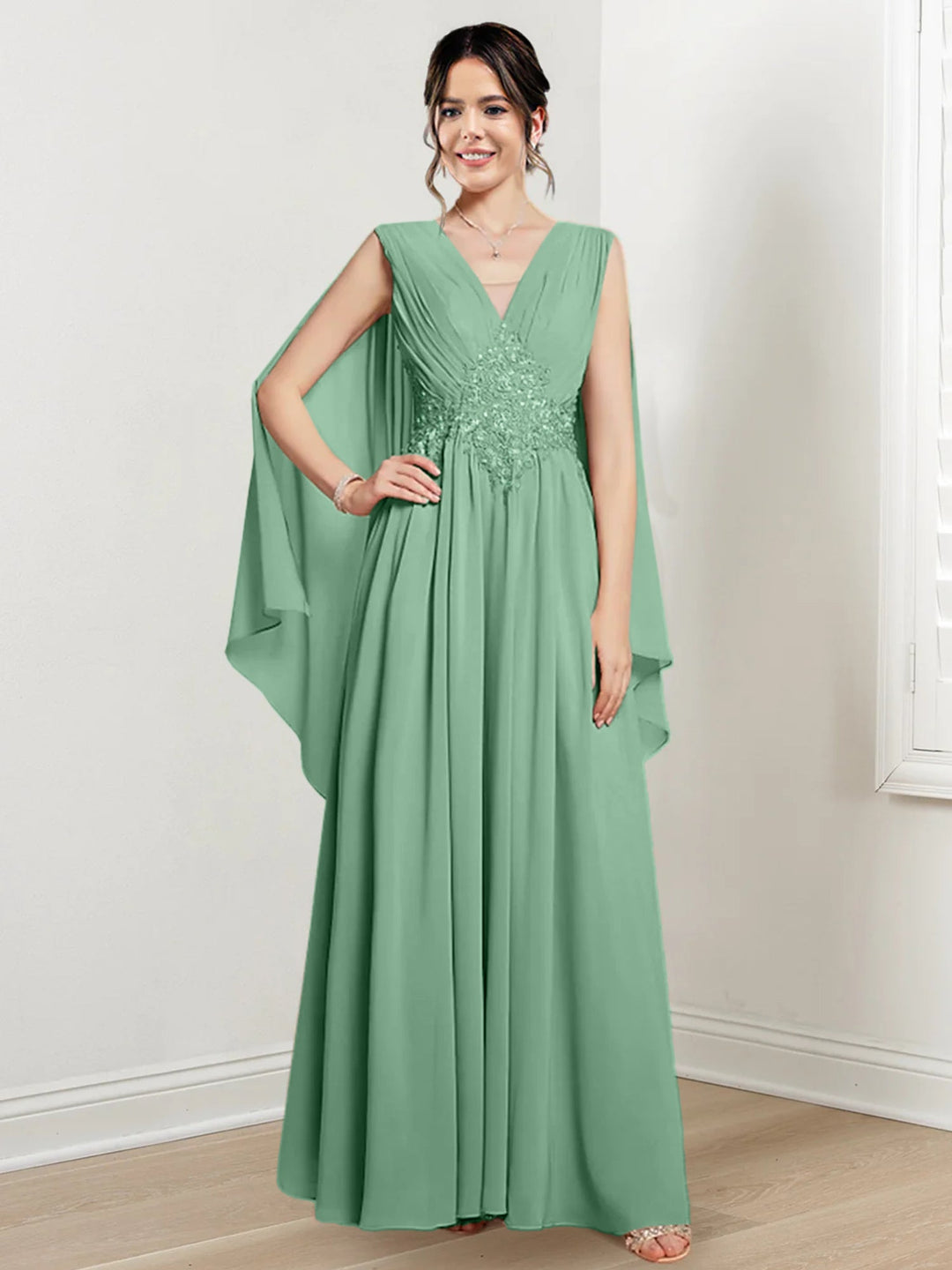 Robes de Mère de la Mariée Coupe A-Line/Princess à Col en V et Longueur Au Sol