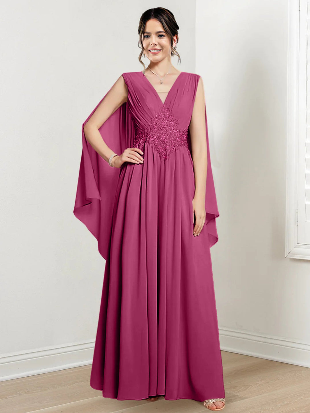 Robes de Mère de la Mariée Coupe A-Line/Princess à Col en V et Longueur Au Sol