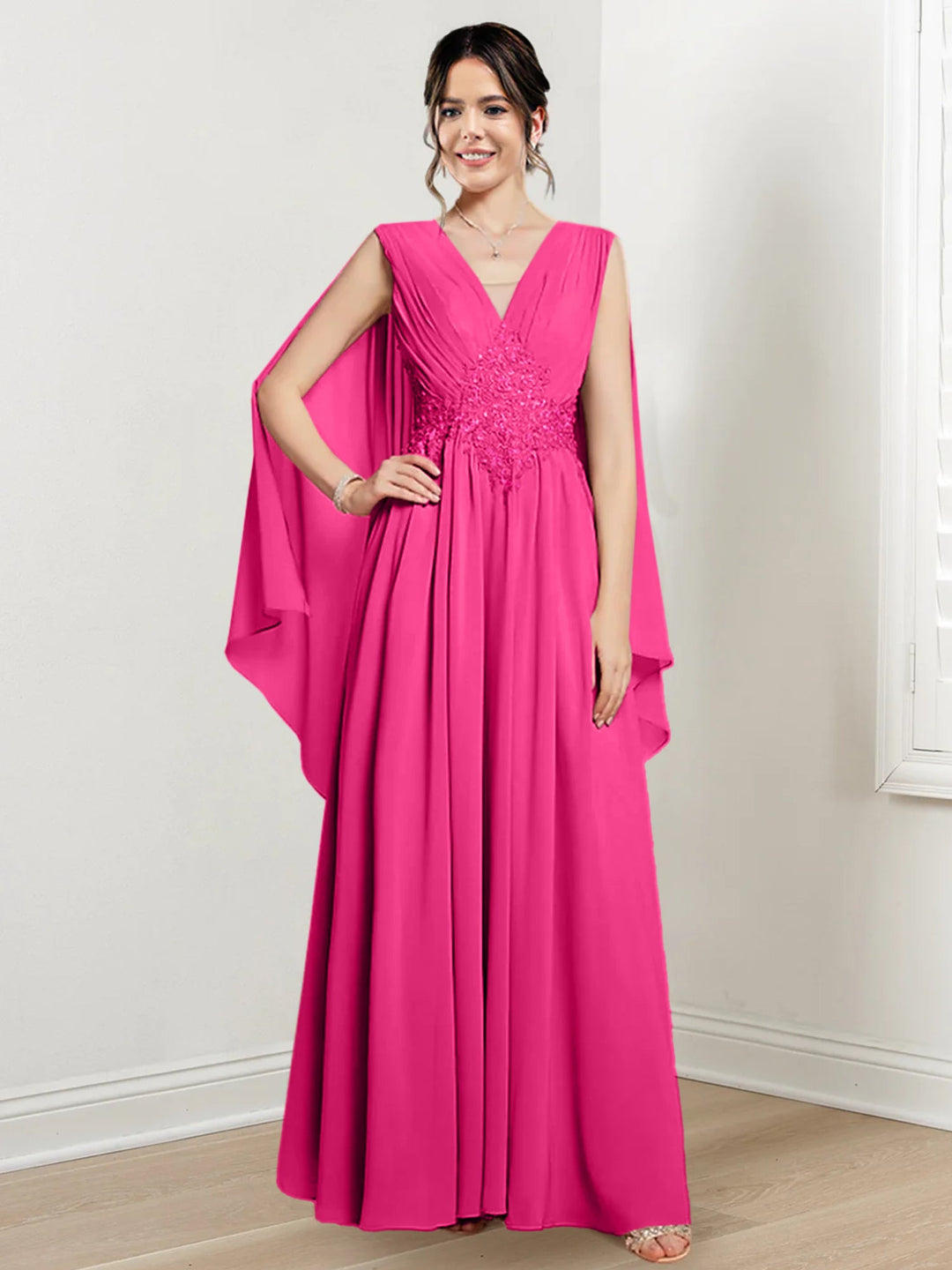 Robes de Mère de la Mariée Coupe A-Line/Princess à Col en V et Longueur Au Sol
