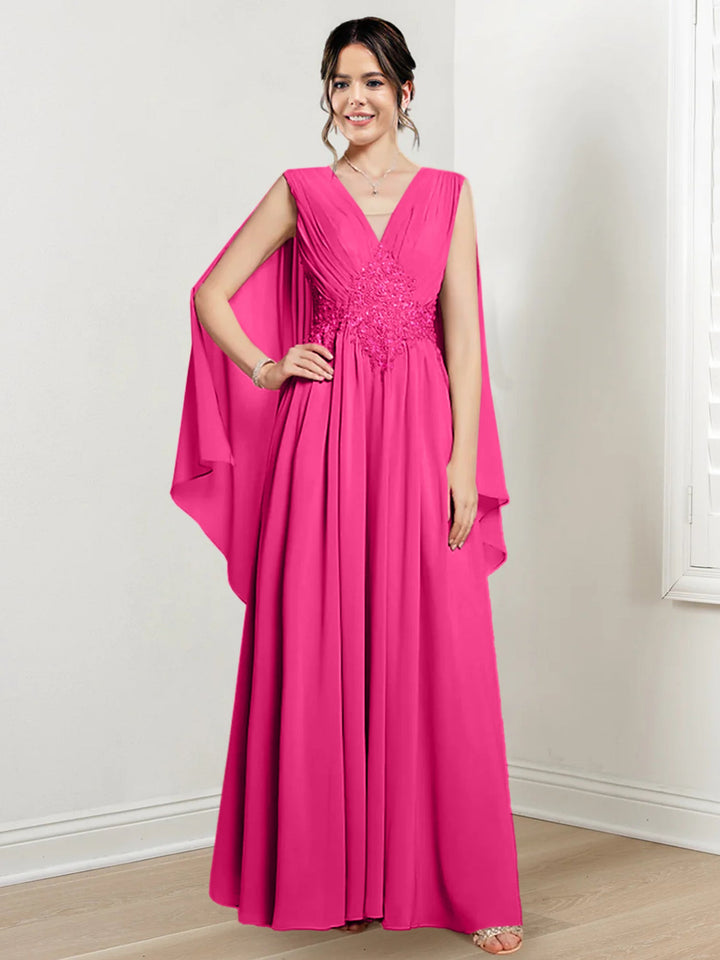 Robes de Mère de la Mariée Coupe A-Line/Princess à Col en V et Longueur Au Sol