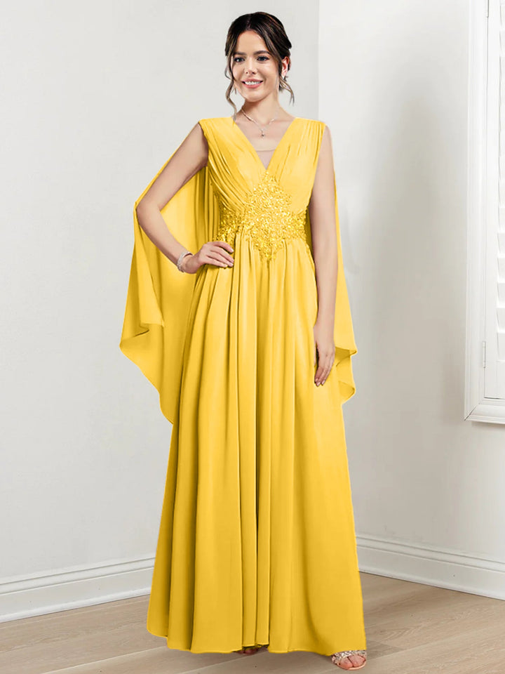 Robes de Mère de la Mariée Coupe A-Line/Princess à Col en V et Longueur Au Sol
