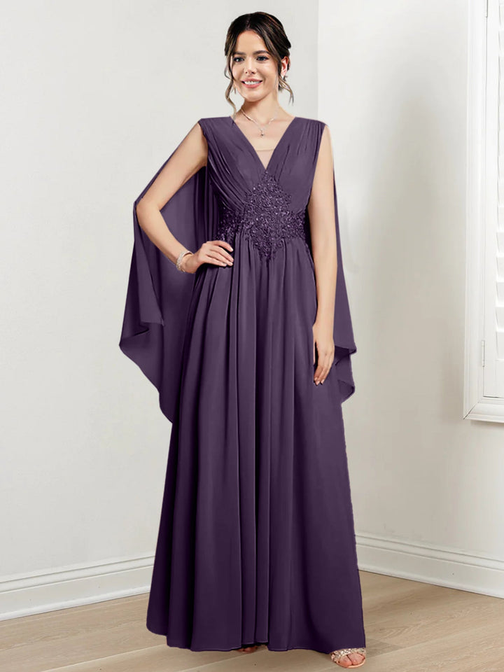 Robes de Mère de la Mariée Coupe A-Line/Princess à Col en V et Longueur Au Sol
