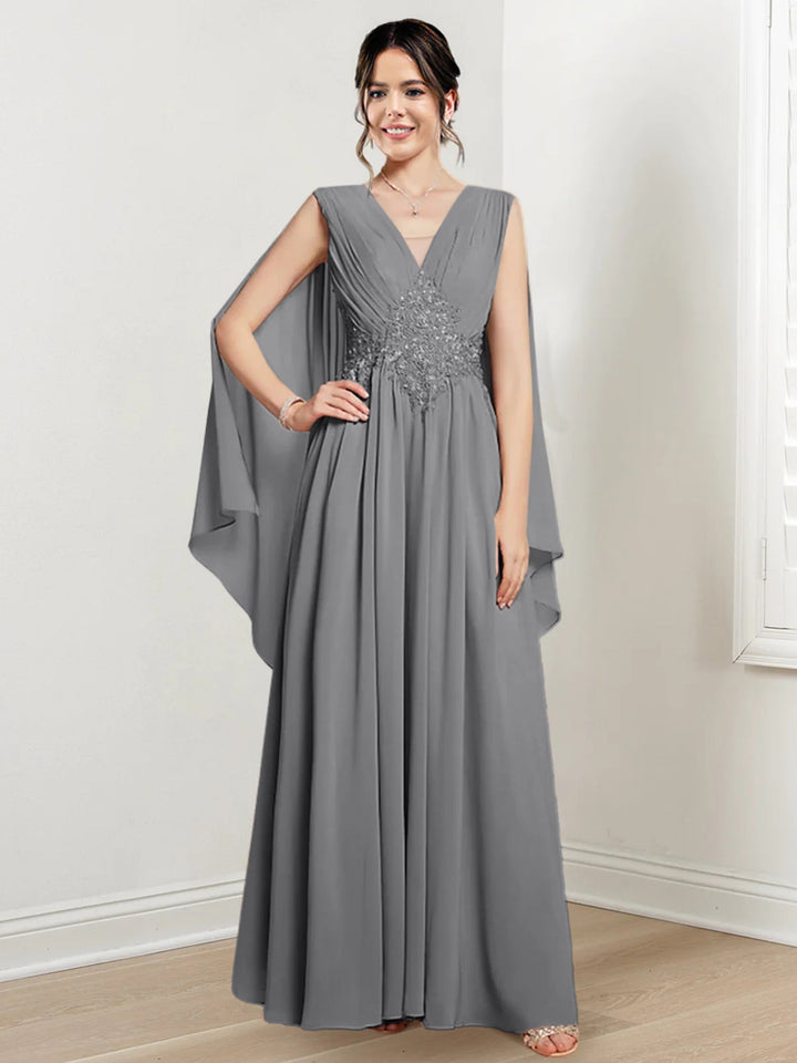 Robes de Mère de la Mariée Coupe A-Line/Princess à Col en V et Longueur Au Sol