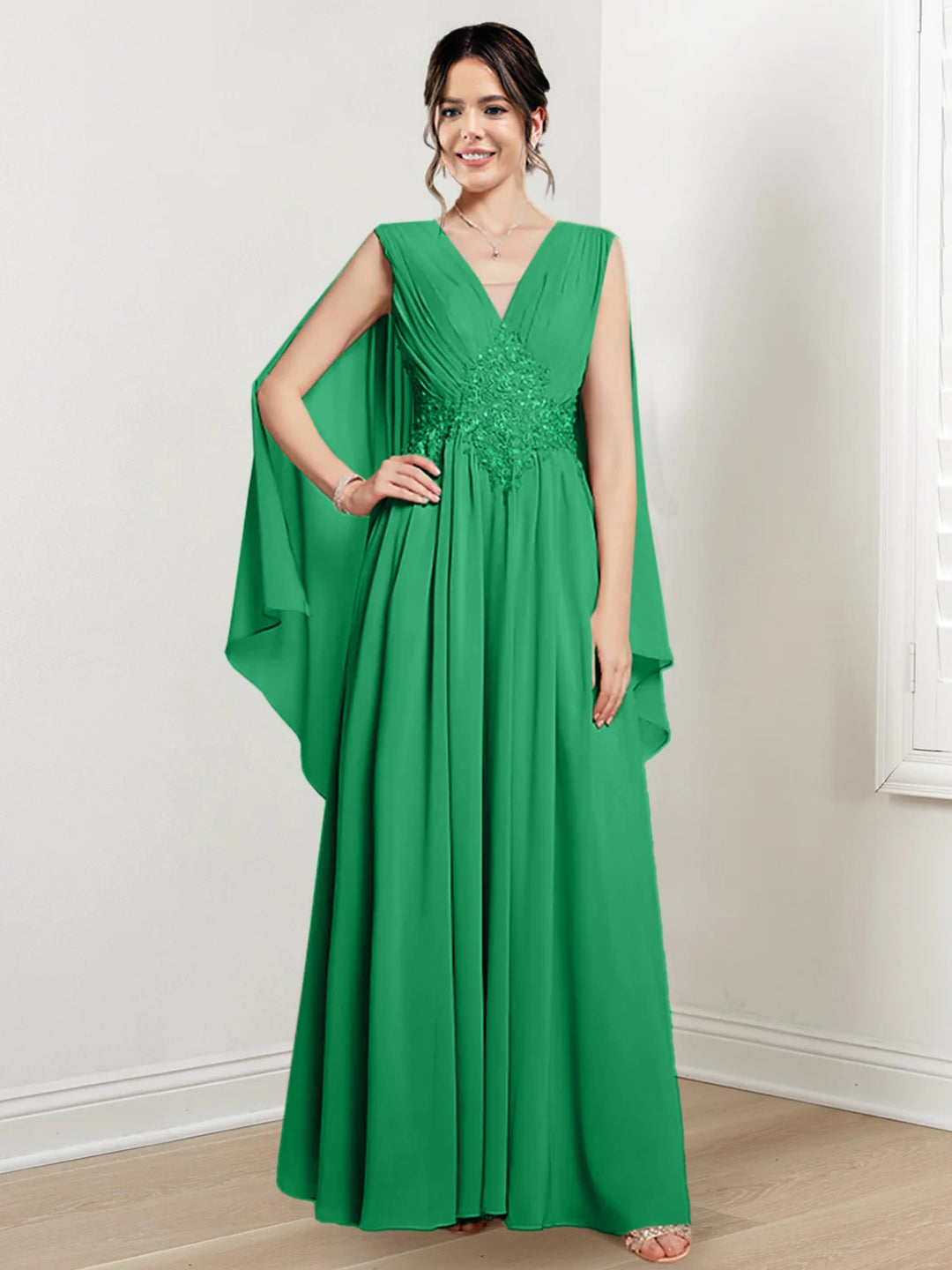 Robes de Mère de la Mariée Coupe A-Line/Princess à Col en V et Longueur Au Sol