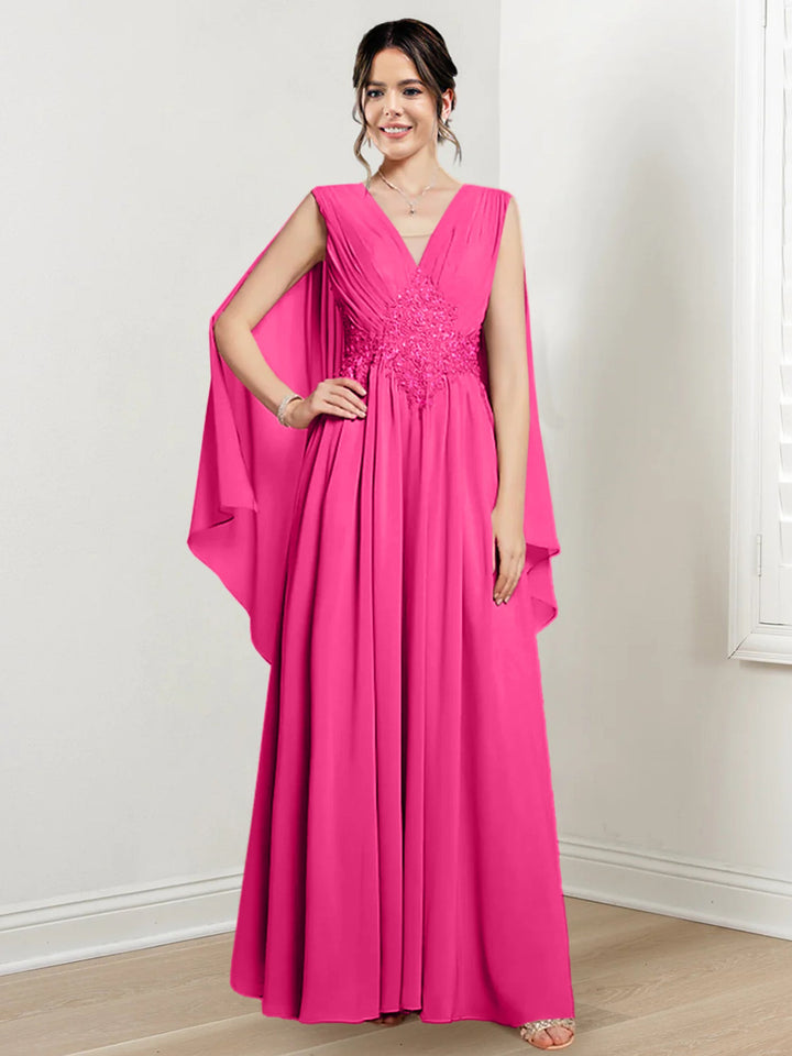 Robes de Mère de la Mariée Coupe A-Line/Princess à Col en V et Longueur Au Sol