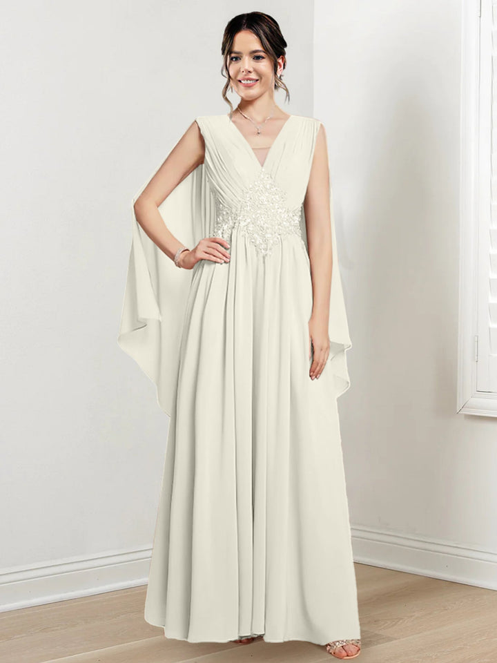 Robes de Mère de la Mariée Coupe A-Line/Princess à Col en V et Longueur Au Sol