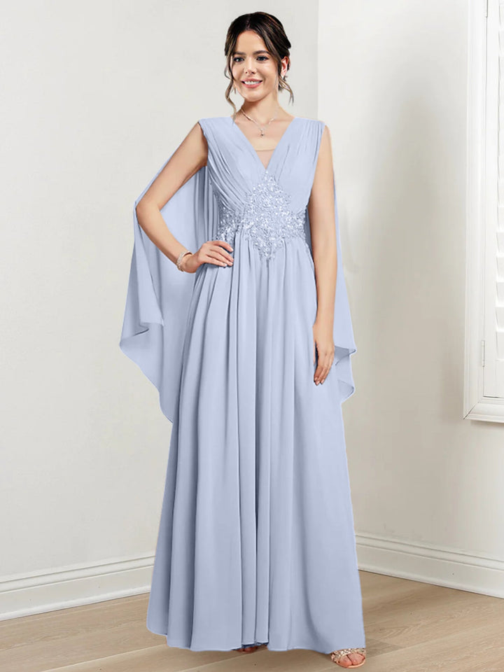 Robes de Mère de la Mariée Coupe A-Line/Princess à Col en V et Longueur Au Sol