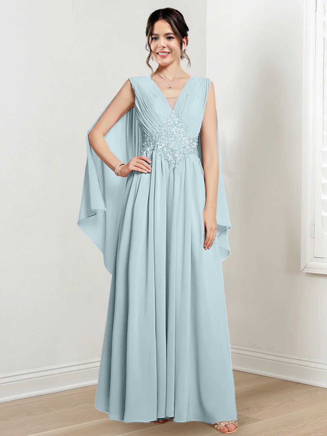 Robes de Mère de la Mariée Coupe A-Line/Princess à Col en V et Longueur Au Sol