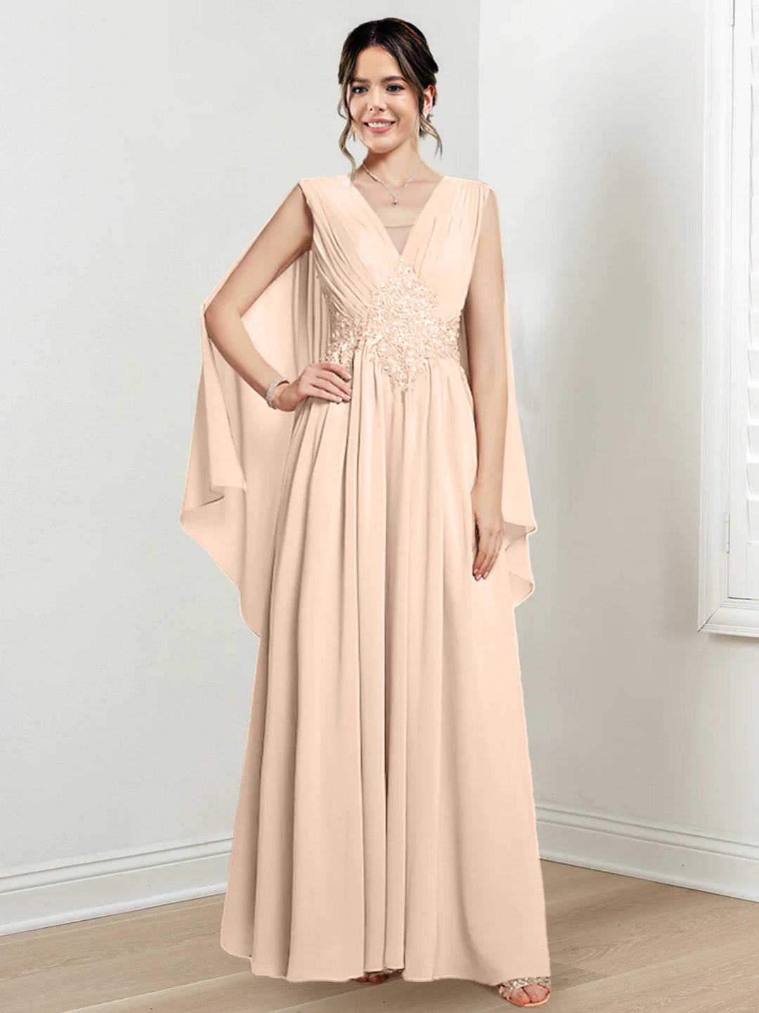 Robes de Mère de la Mariée Coupe A-Line/Princess à Col en V et Longueur Au Sol