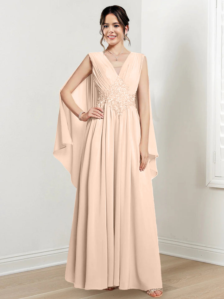 Robes de Mère de la Mariée Coupe A-Line/Princess à Col en V et Longueur Au Sol