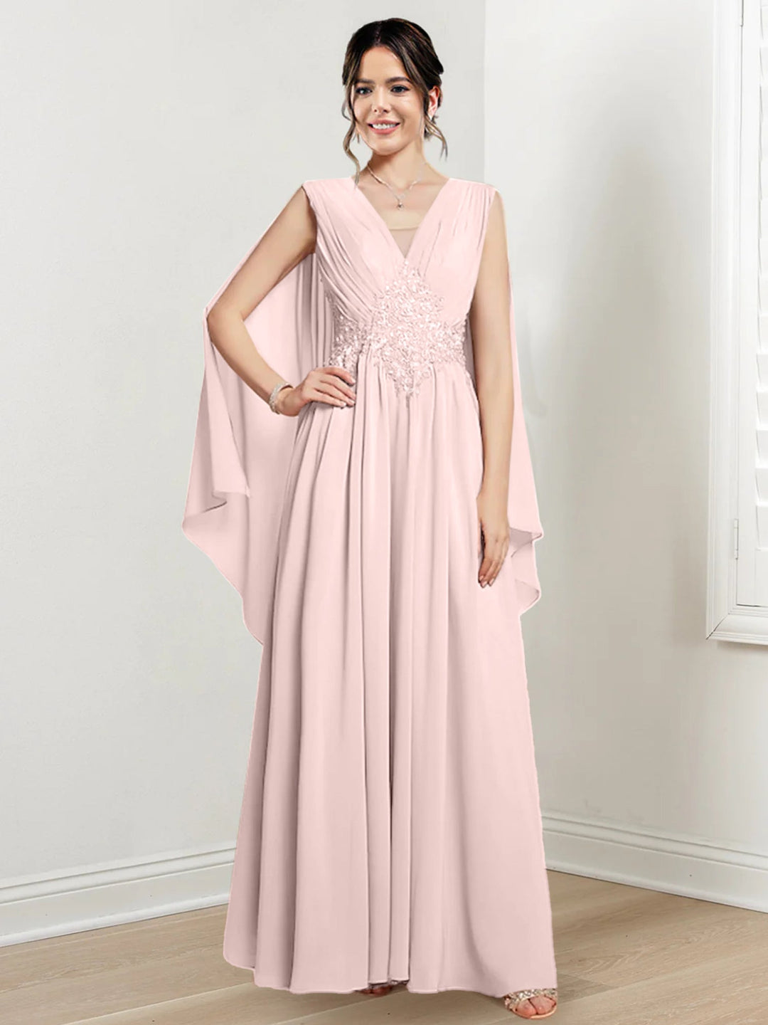 Robes de Mère de la Mariée Coupe A-Line/Princess à Col en V et Longueur Au Sol
