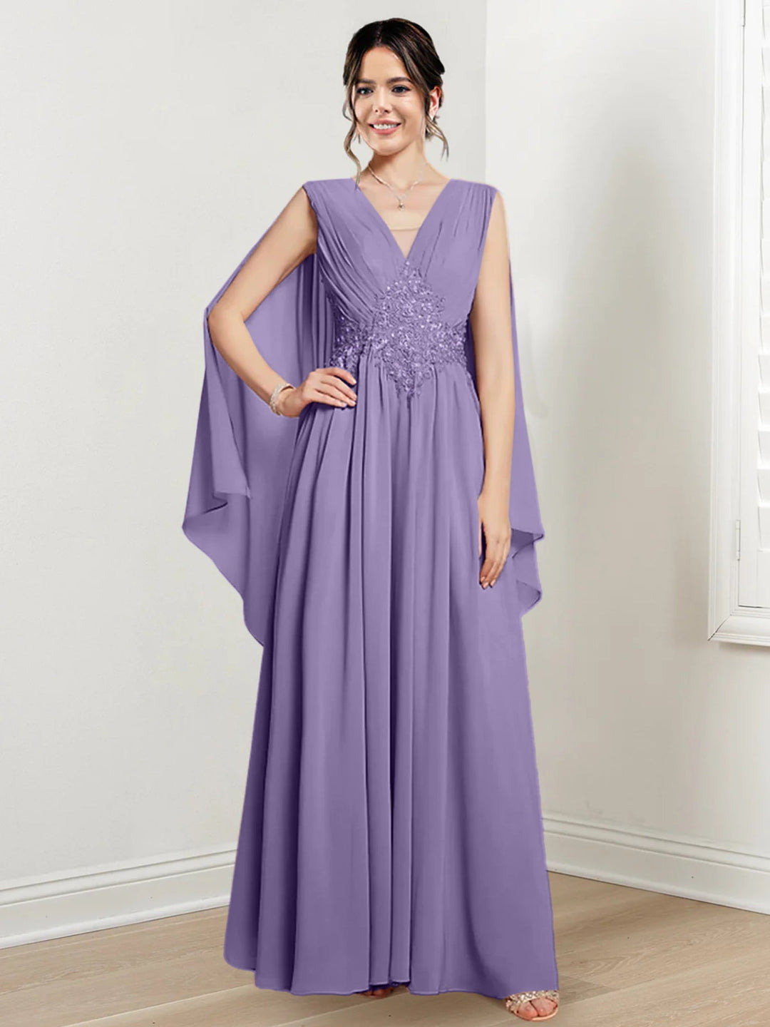 Robes de Mère de la Mariée Coupe A-Line/Princess à Col en V et Longueur Au Sol