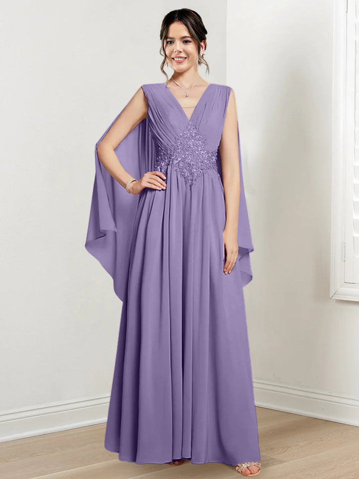 Robes de Mère de la Mariée Coupe A-Line/Princess à Col en V et Longueur Au Sol