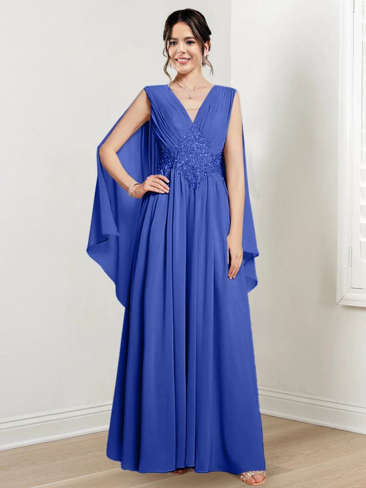 Robes de Mère de la Mariée Coupe A-Line/Princess à Col en V et Longueur Au Sol