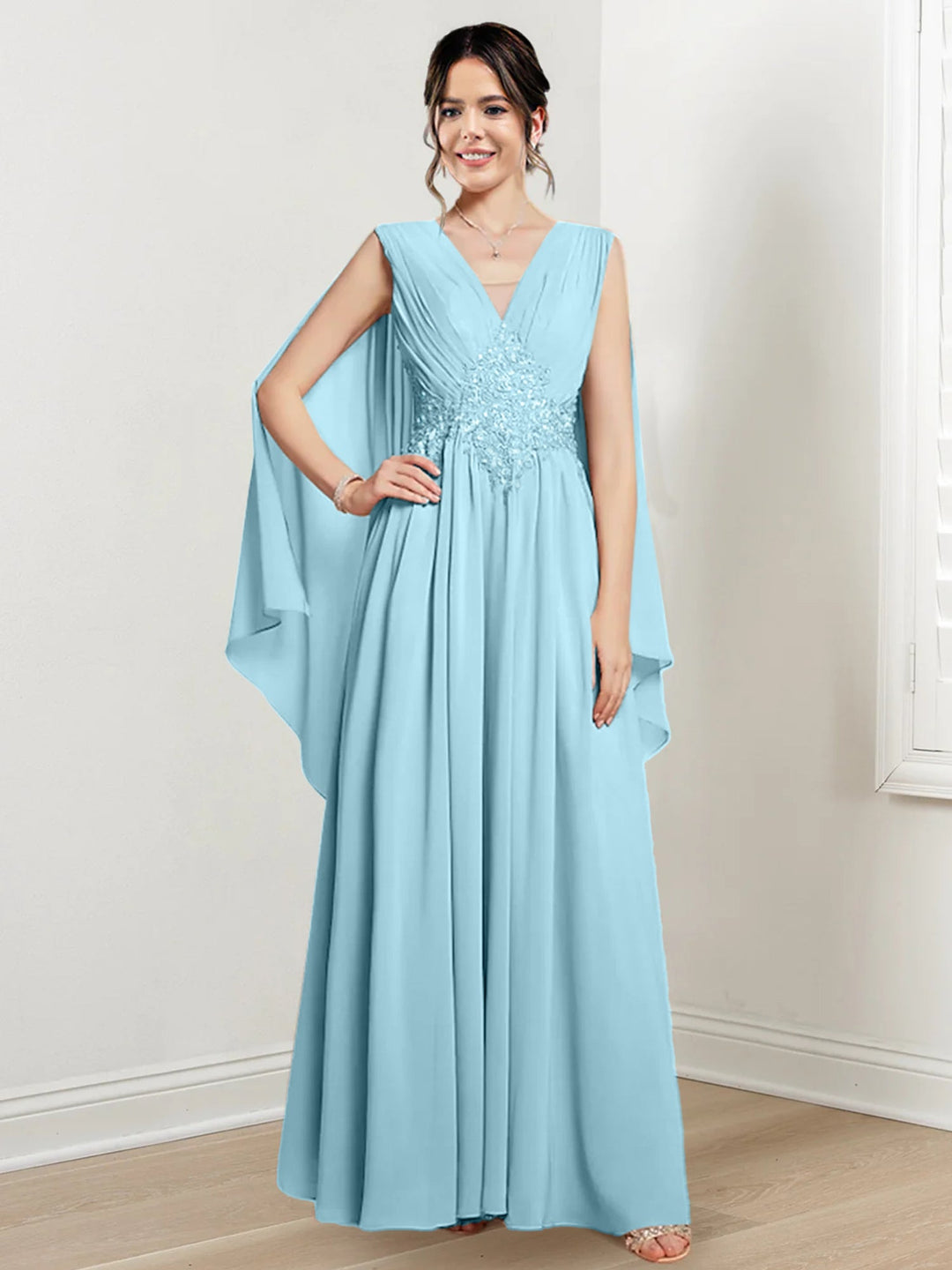 Robes de Mère de la Mariée Coupe A-Line/Princess à Col en V et Longueur Au Sol