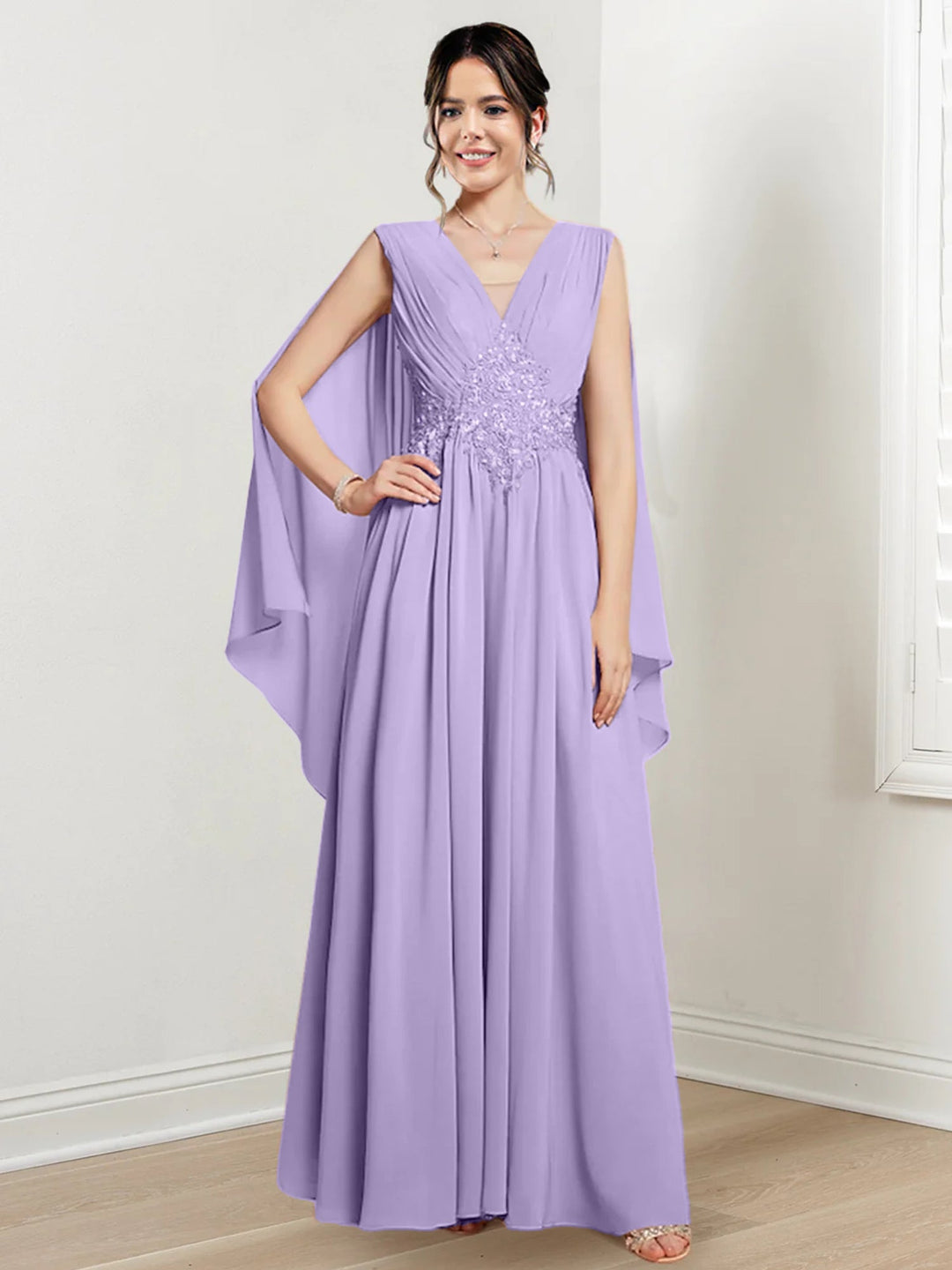 Robes de Mère de la Mariée Coupe A-Line/Princess à Col en V et Longueur Au Sol
