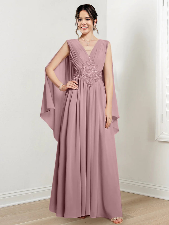 Robes de Mère de la Mariée Coupe A-Line/Princess à Col en V et Longueur Au Sol