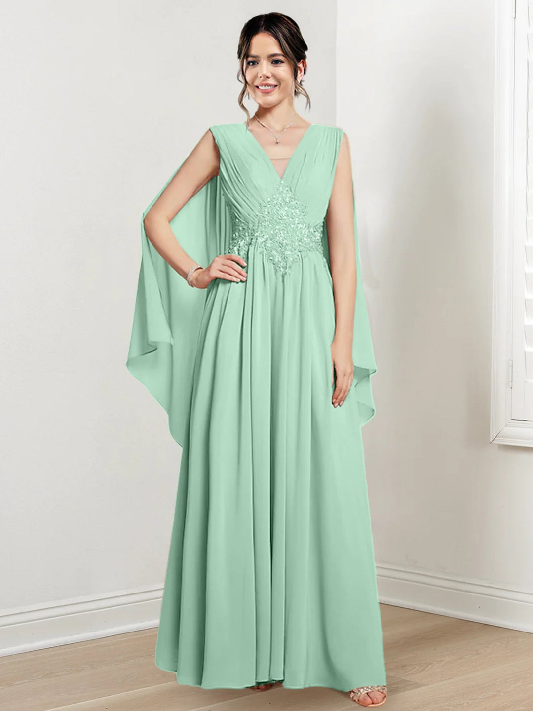 Robes de Mère de la Mariée Coupe A-Line/Princess à Col en V et Longueur Au Sol