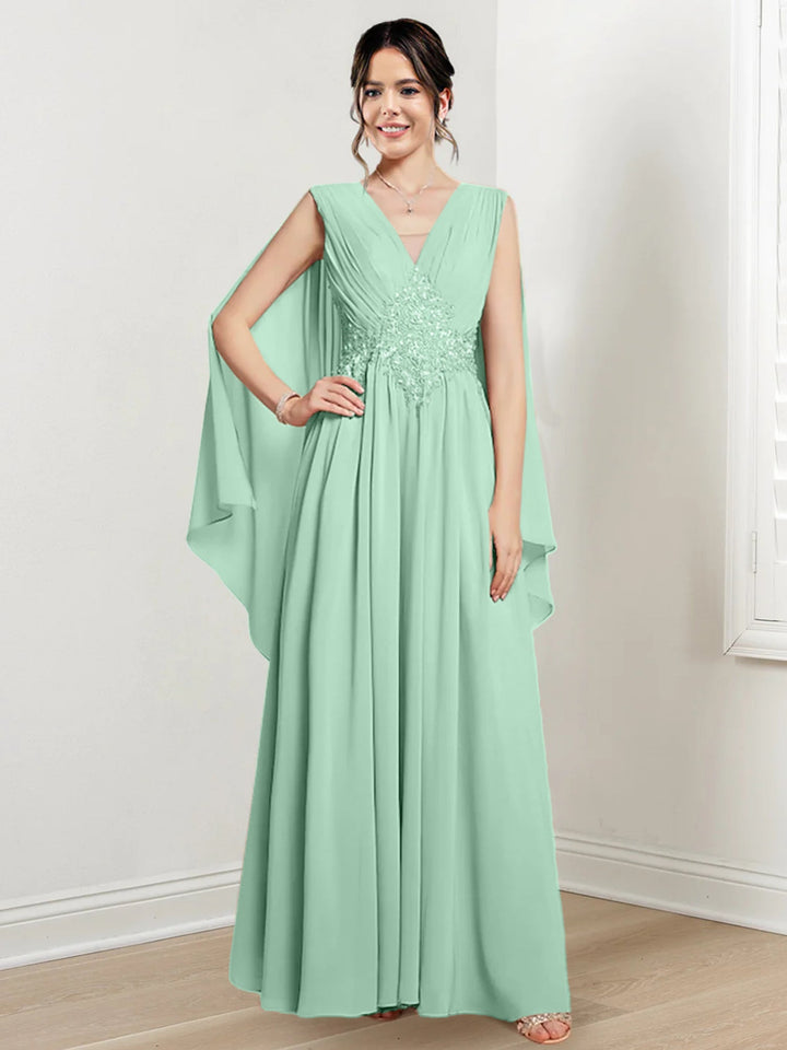 Robes de Mère de la Mariée Coupe A-Line/Princess à Col en V et Longueur Au Sol