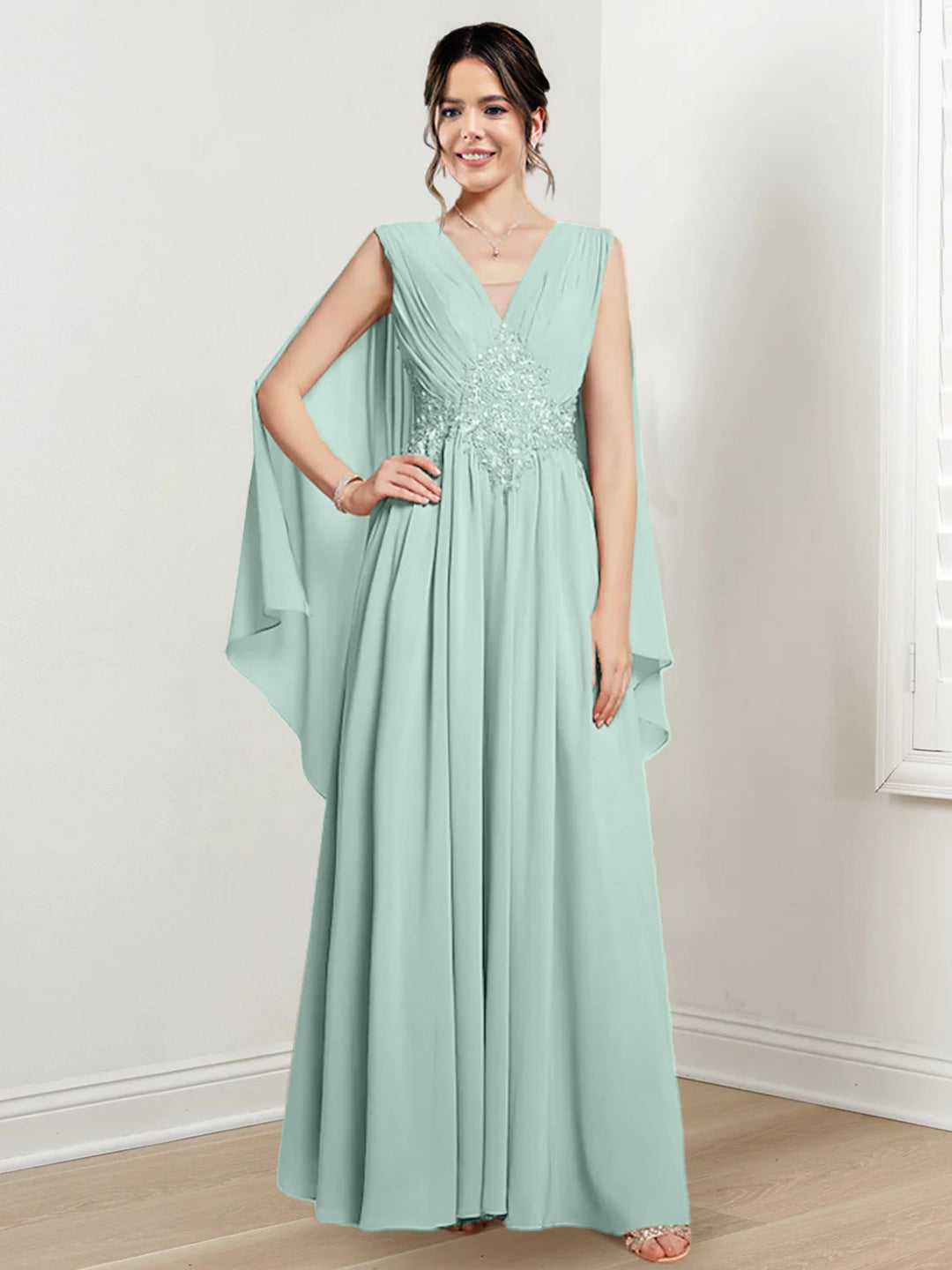 Robes de Mère de la Mariée Coupe A-Line/Princess à Col en V et Longueur Au Sol