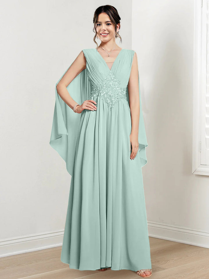 Robes de Mère de la Mariée Coupe A-Line/Princess à Col en V et Longueur Au Sol