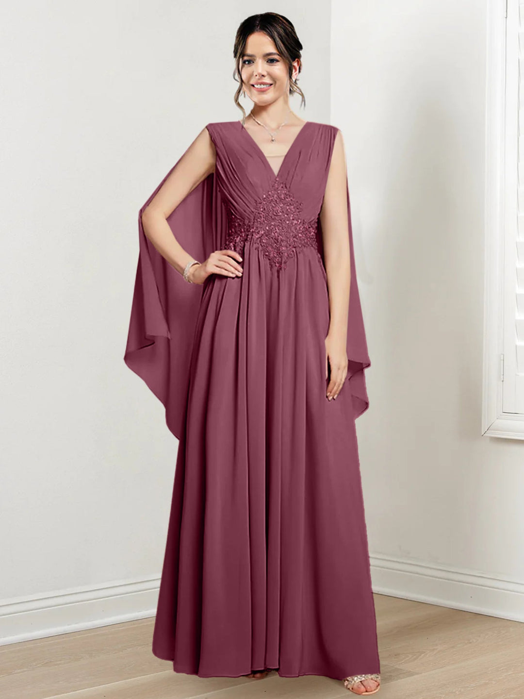 Robes de Mère de la Mariée Coupe A-Line/Princess à Col en V et Longueur Au Sol