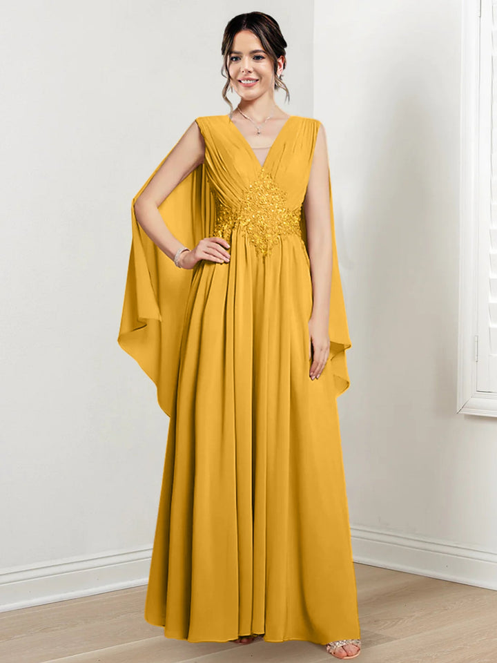 Robes de Mère de la Mariée Coupe A-Line/Princess à Col en V et Longueur Au Sol