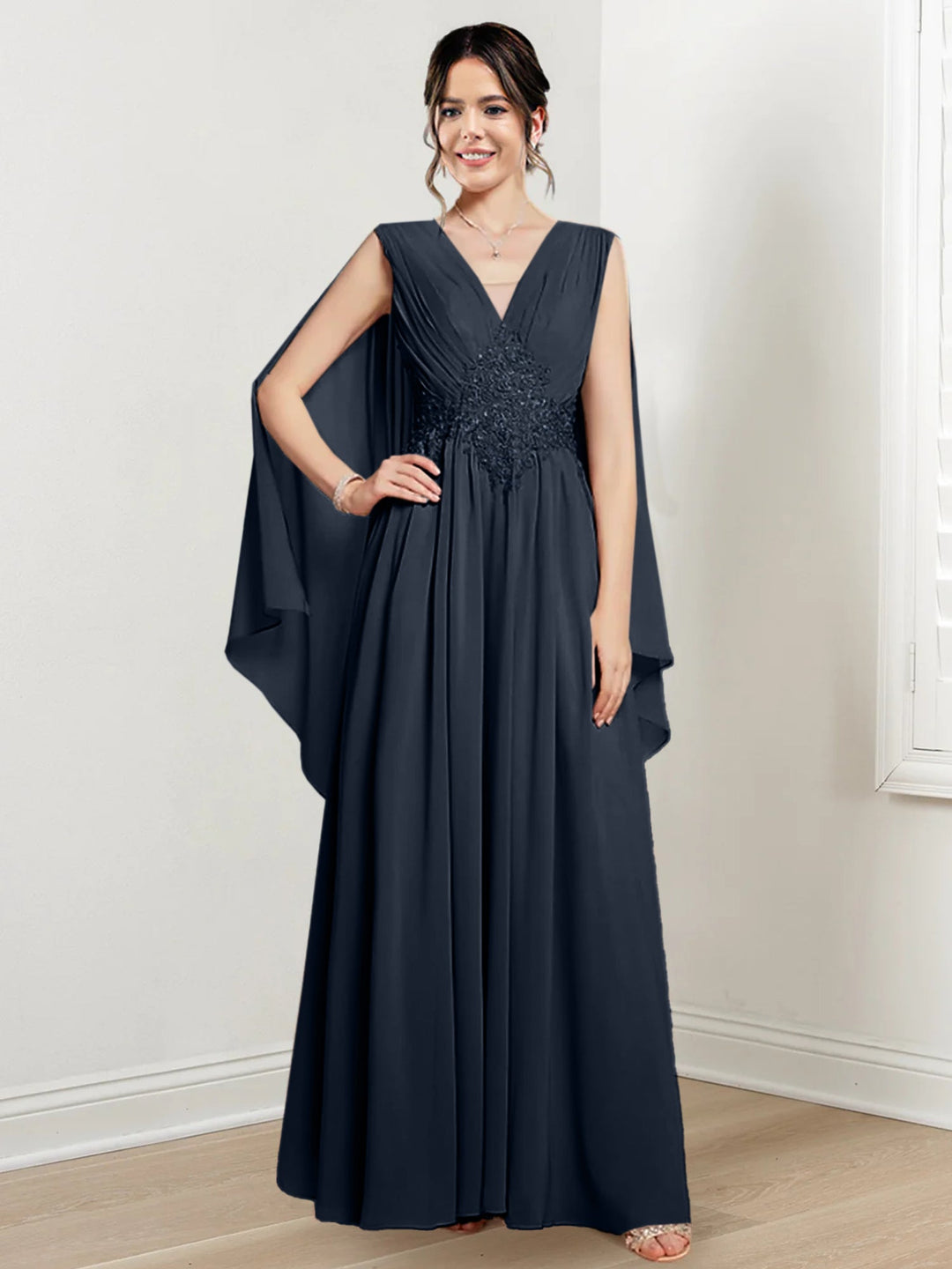 Robes de Mère de la Mariée Coupe A-Line/Princess à Col en V et Longueur Au Sol