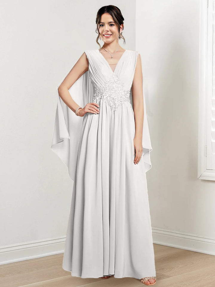 Robes de Mère de la Mariée Coupe A-Line/Princess à Col en V et Longueur Au Sol