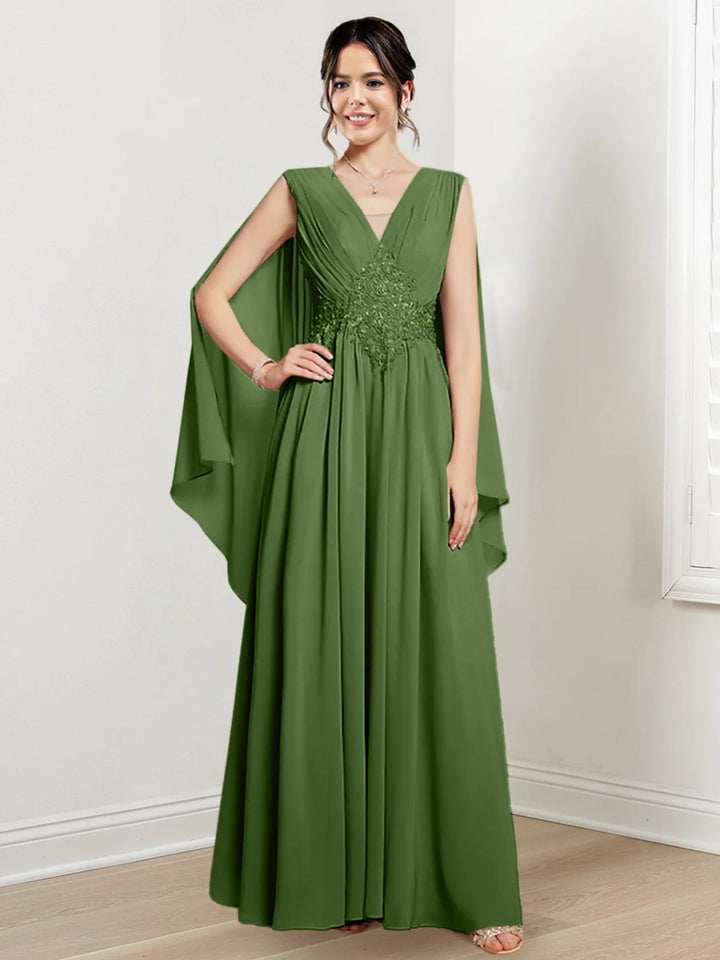 Robes de Mère de la Mariée Coupe A-Line/Princess à Col en V et Longueur Au Sol