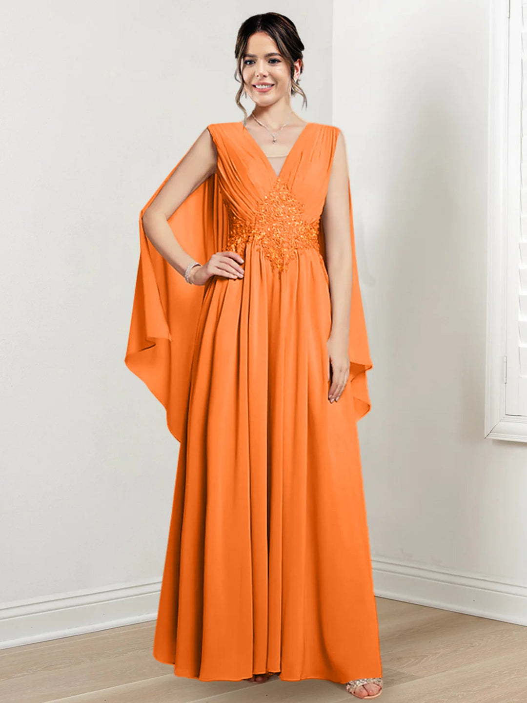 Robes de Mère de la Mariée Coupe A-Line/Princess à Col en V et Longueur Au Sol