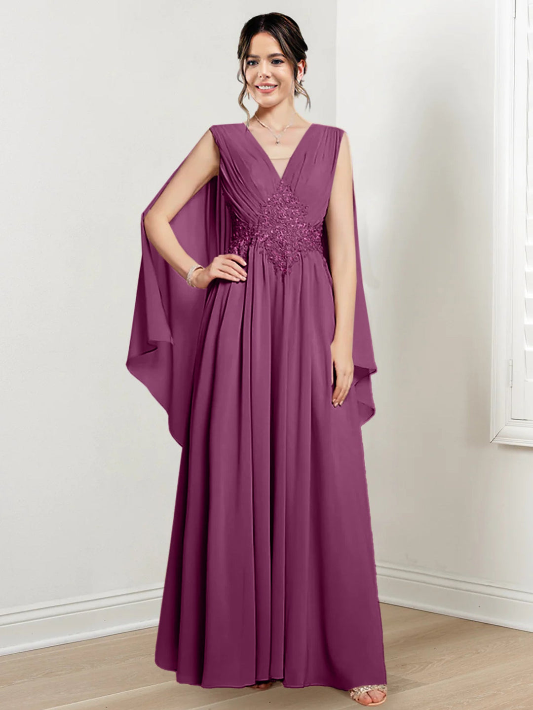 Robes de Mère de la Mariée Coupe A-Line/Princess à Col en V et Longueur Au Sol