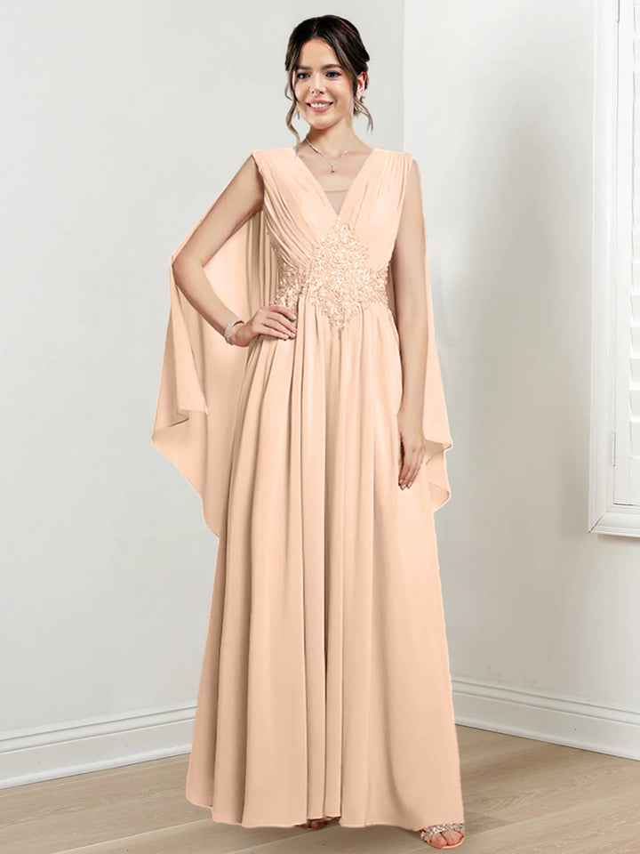 Robes de Mère de la Mariée Coupe A-Line/Princess à Col en V et Longueur Au Sol