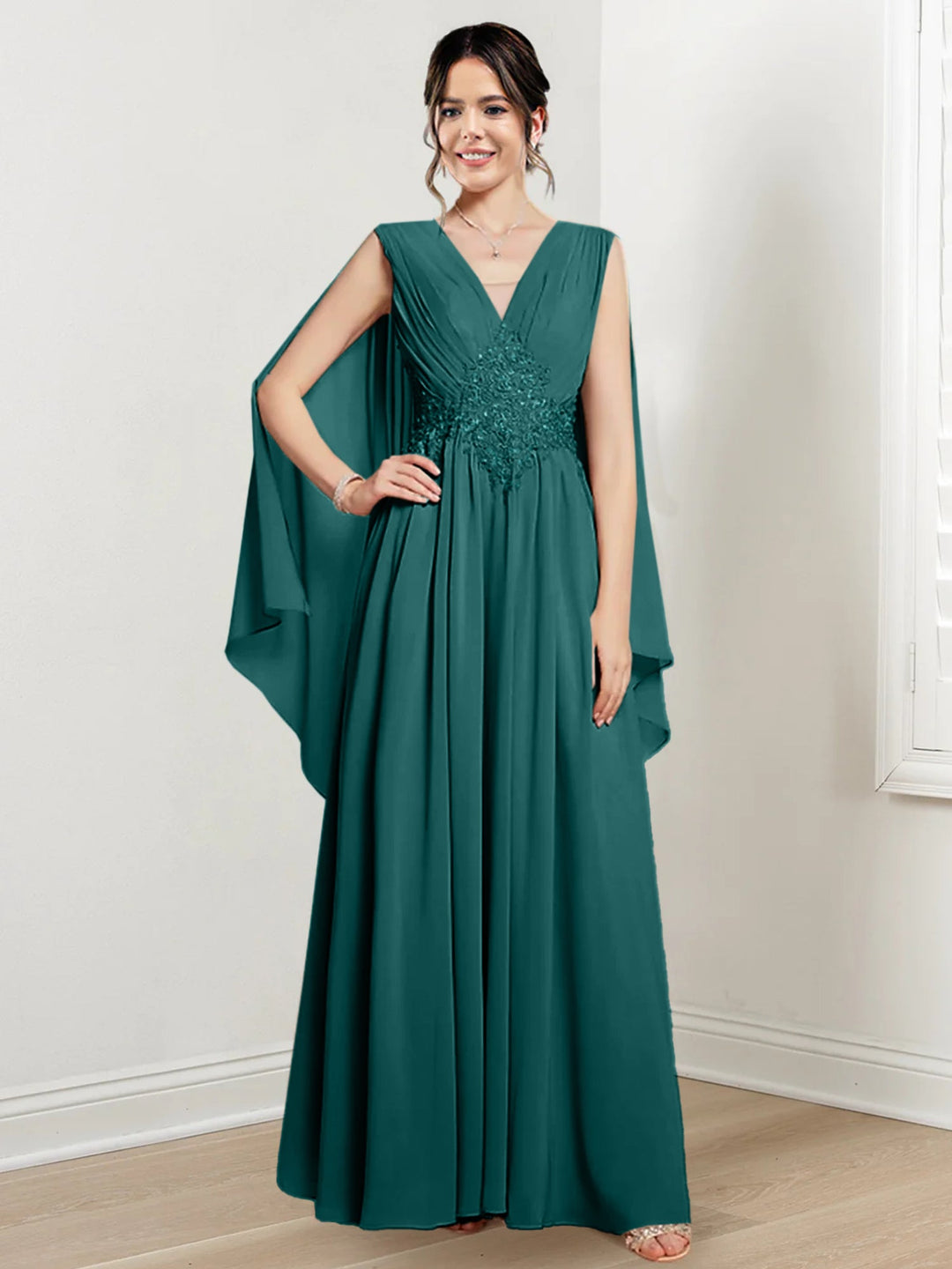 Robes de Mère de la Mariée Coupe A-Line/Princess à Col en V et Longueur Au Sol