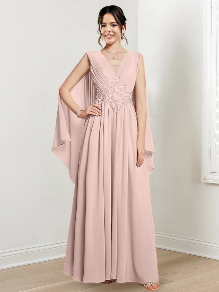 Robes de Mère de la Mariée Coupe A-Line/Princess à Col en V et Longueur Au Sol