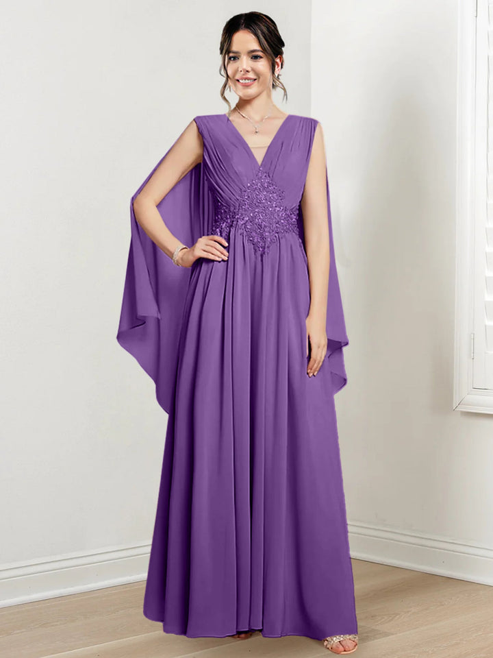 Robes de Mère de la Mariée Coupe A-Line/Princess à Col en V et Longueur Au Sol