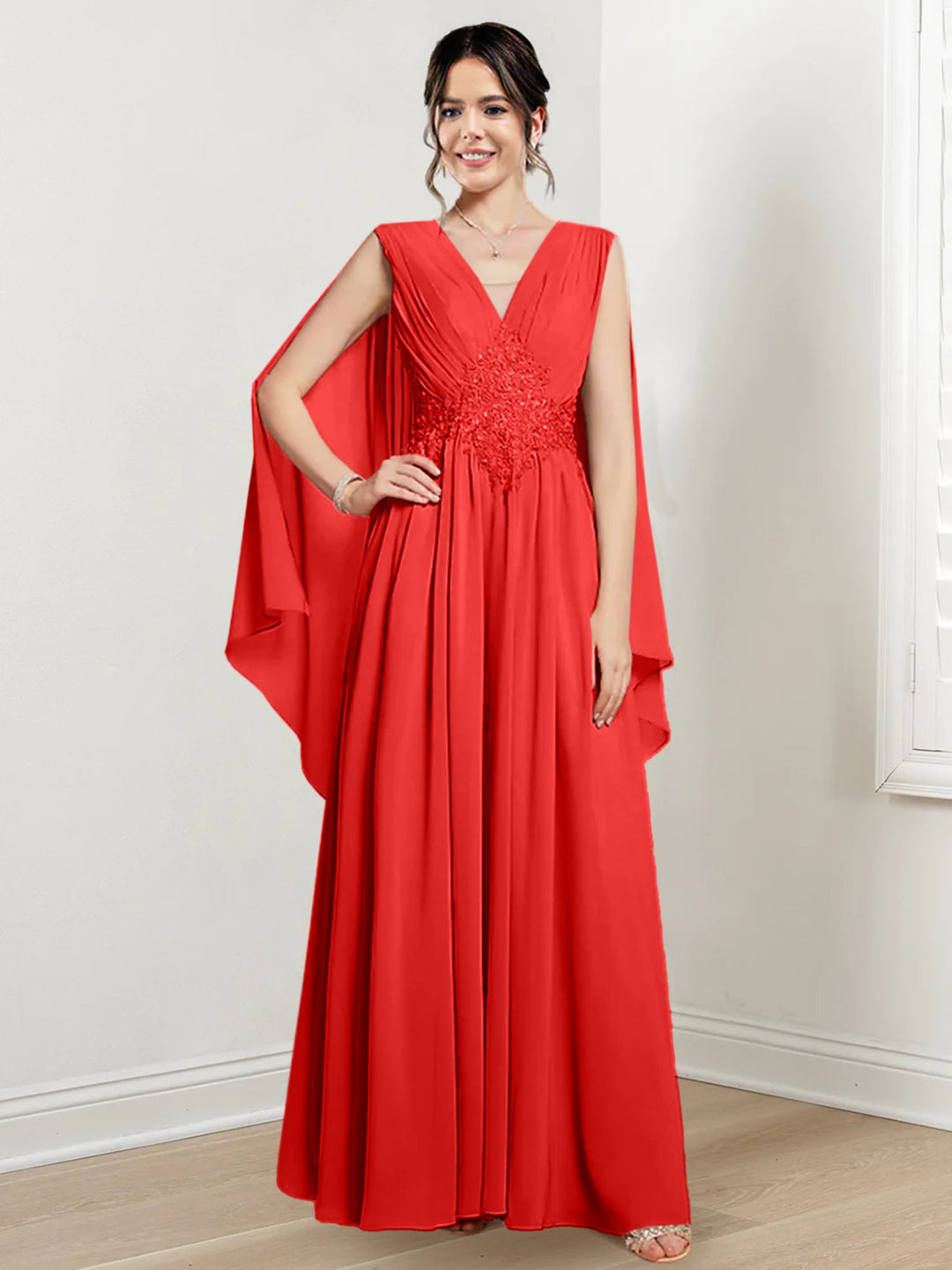 Robes de Mère de la Mariée Coupe A-Line/Princess à Col en V et Longueur Au Sol