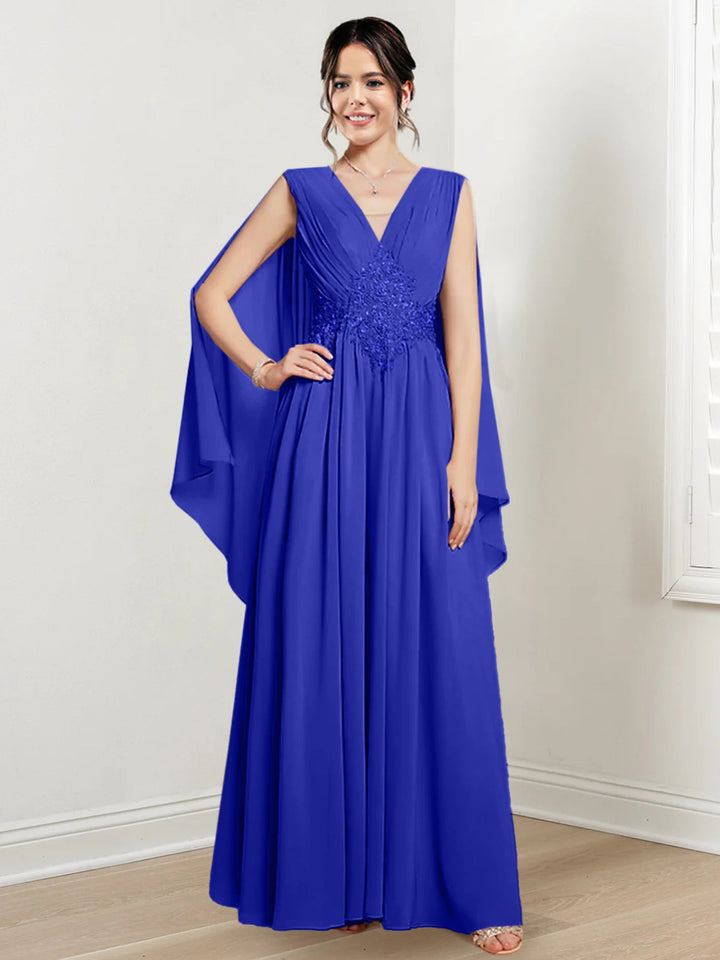 Robes de Mère de la Mariée Coupe A-Line/Princess à Col en V et Longueur Au Sol