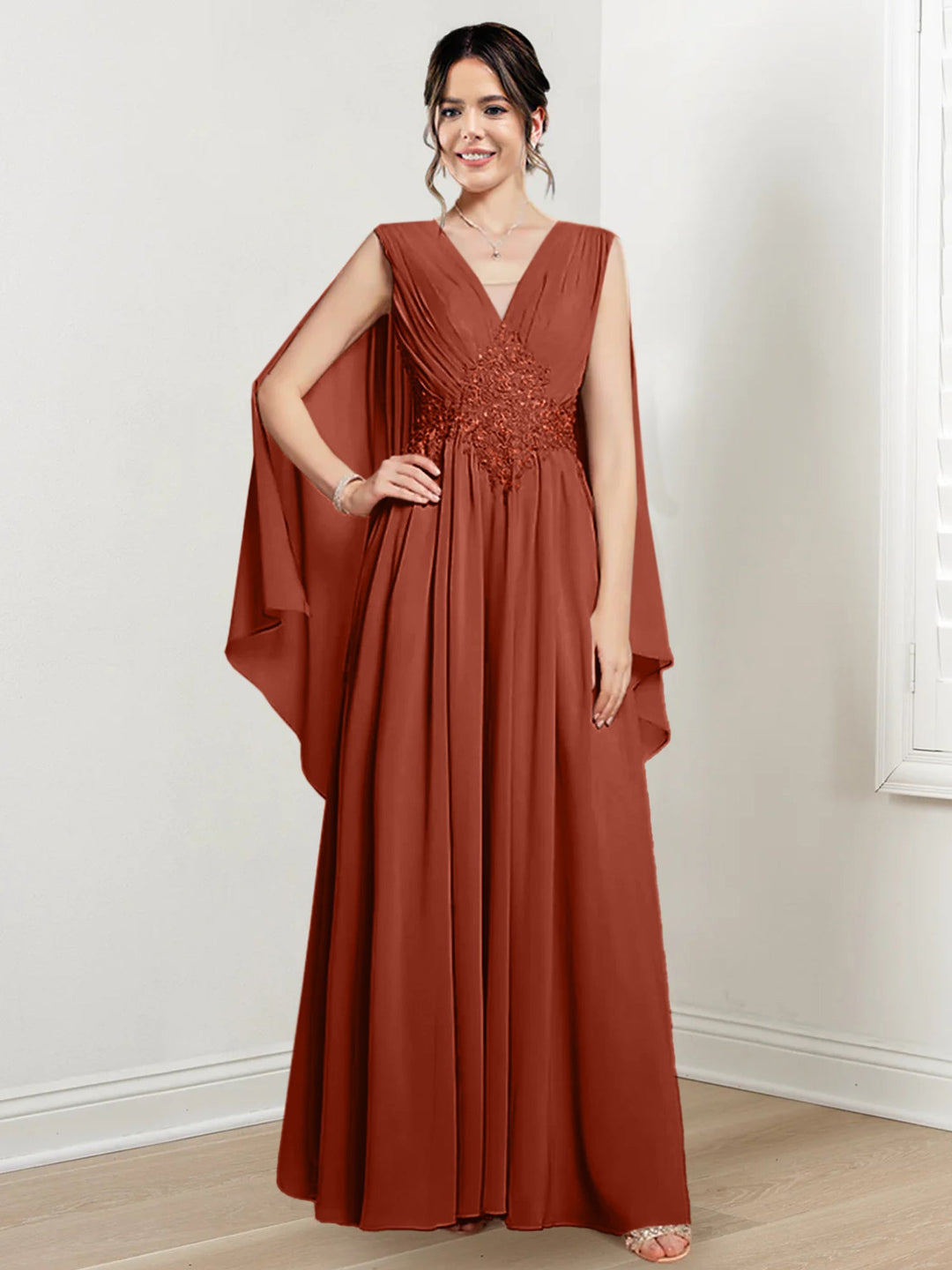 Robes de Mère de la Mariée Coupe A-Line/Princess à Col en V et Longueur Au Sol