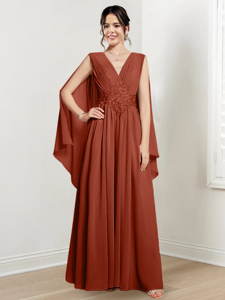 Robes de Mère de la Mariée Coupe A-Line/Princess à Col en V et Longueur Au Sol