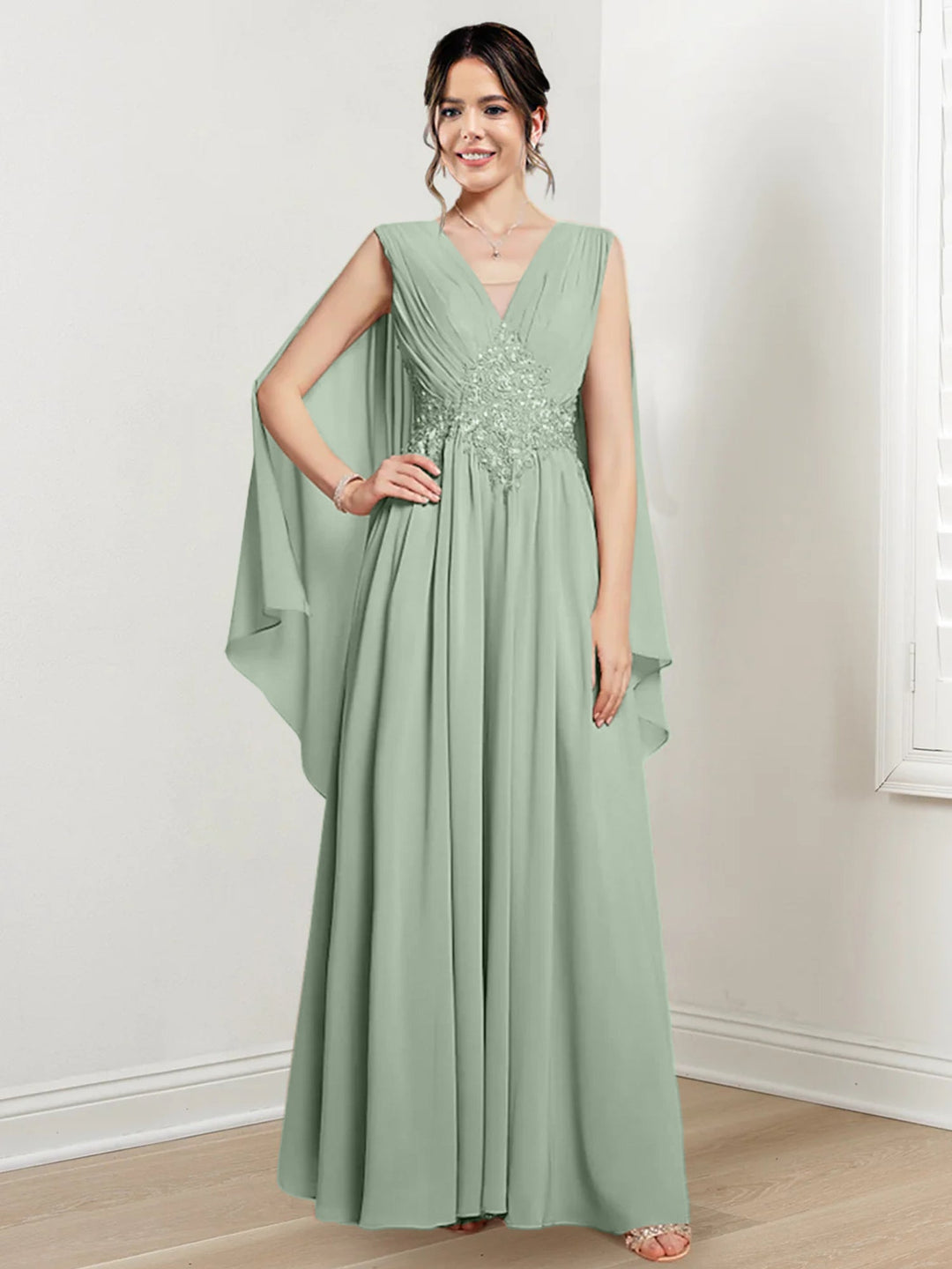 Robes de Mère de la Mariée Coupe A-Line/Princess à Col en V et Longueur Au Sol