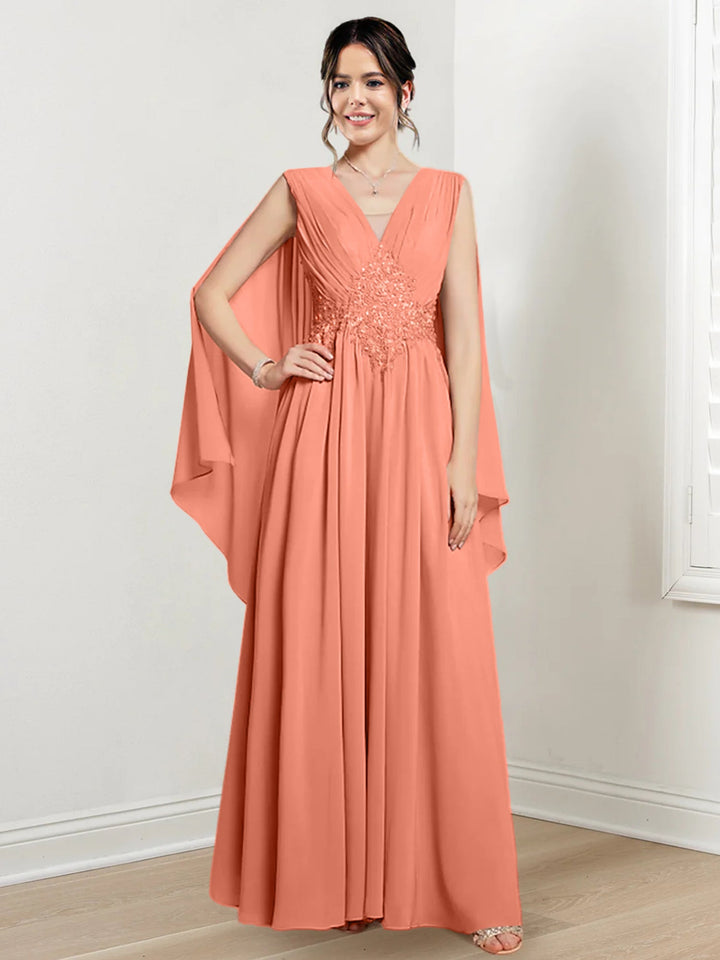 Robes de Mère de la Mariée Coupe A-Line/Princess à Col en V et Longueur Au Sol