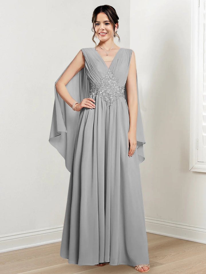 Robes de Mère de la Mariée Coupe A-Line/Princess à Col en V et Longueur Au Sol